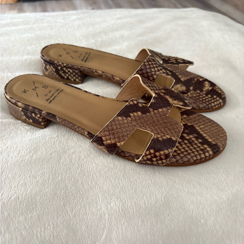 Women's Brown Snake Print Slide Sandals 38‎